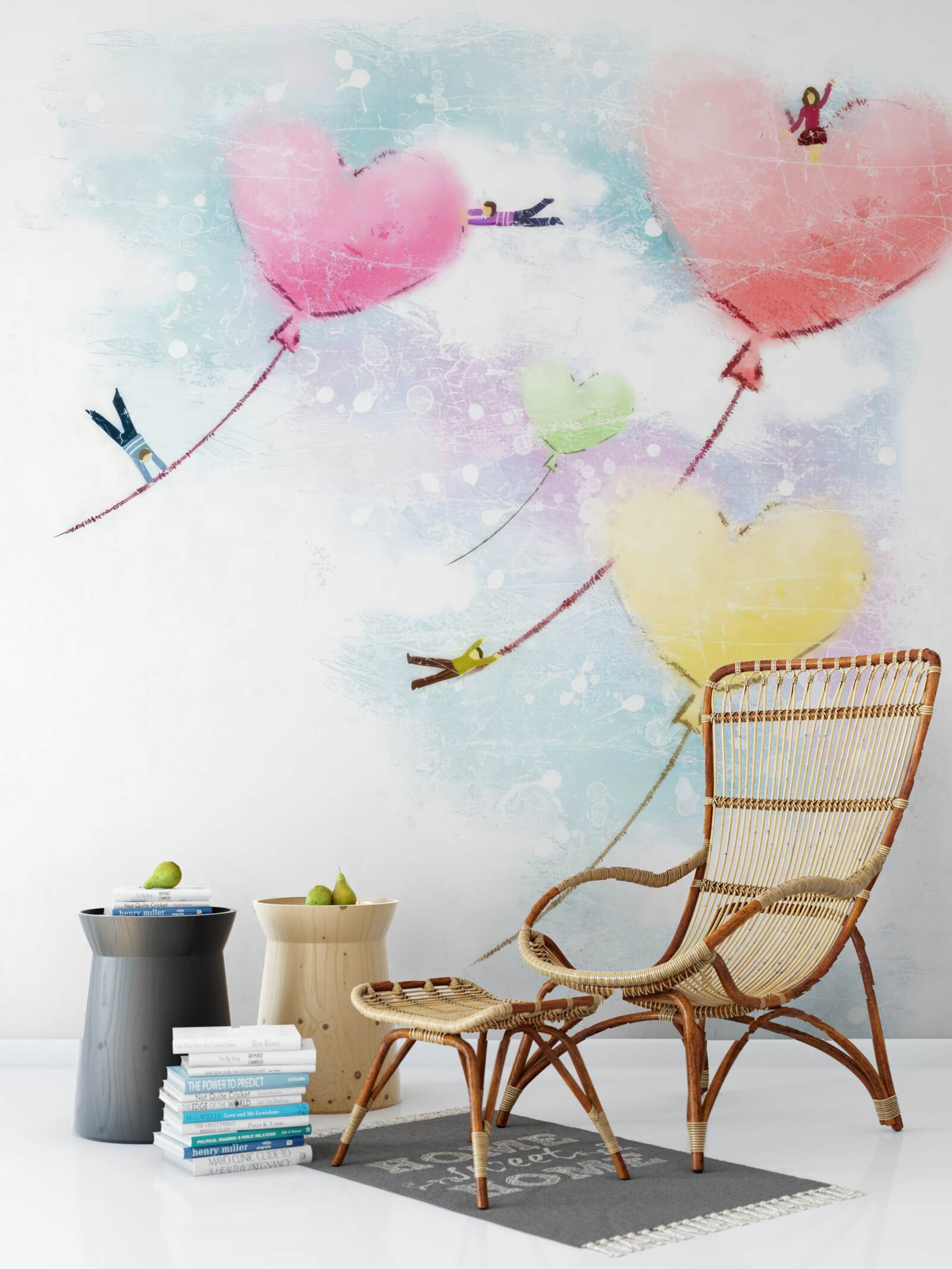 Papier peint les gens volent dans des ballons en forme de cœur