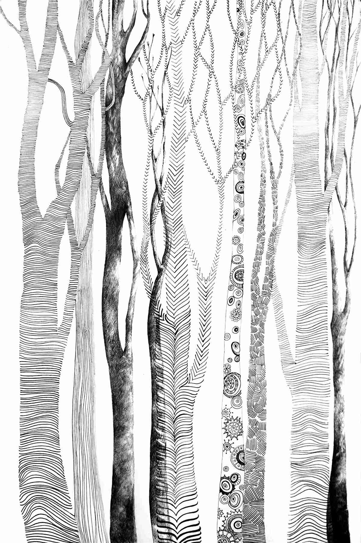 Papier peint motif de bouleaux dans la forêt, sans couture