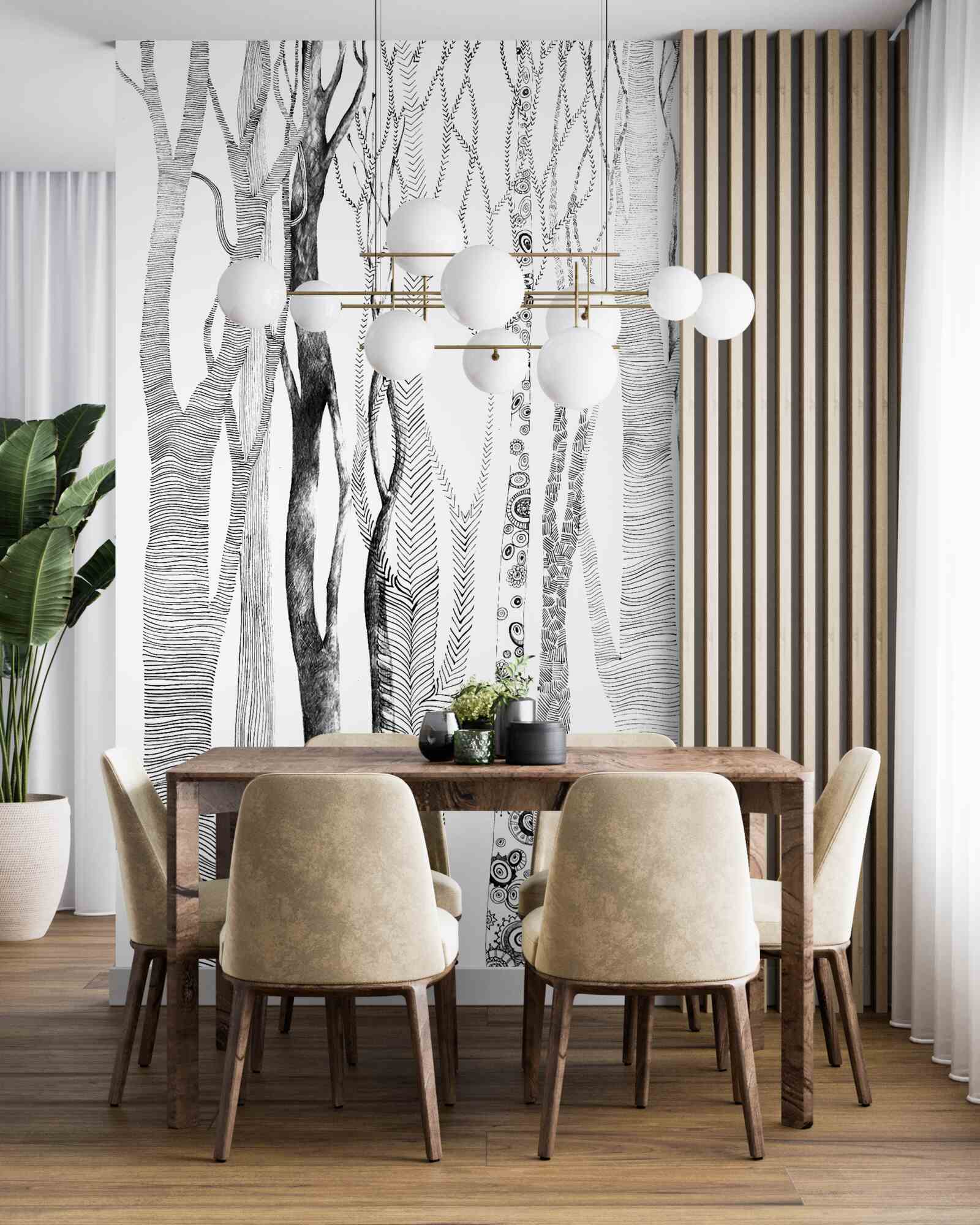 Papier peint motif de bouleaux dans la forêt, sans couture