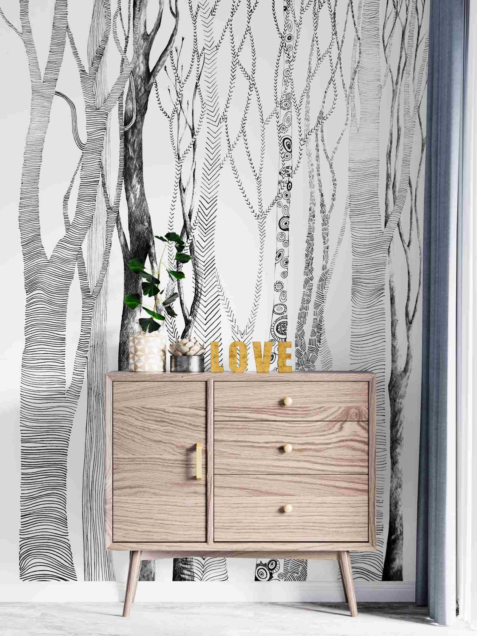 Papier peint motif de bouleaux dans la forêt, sans couture