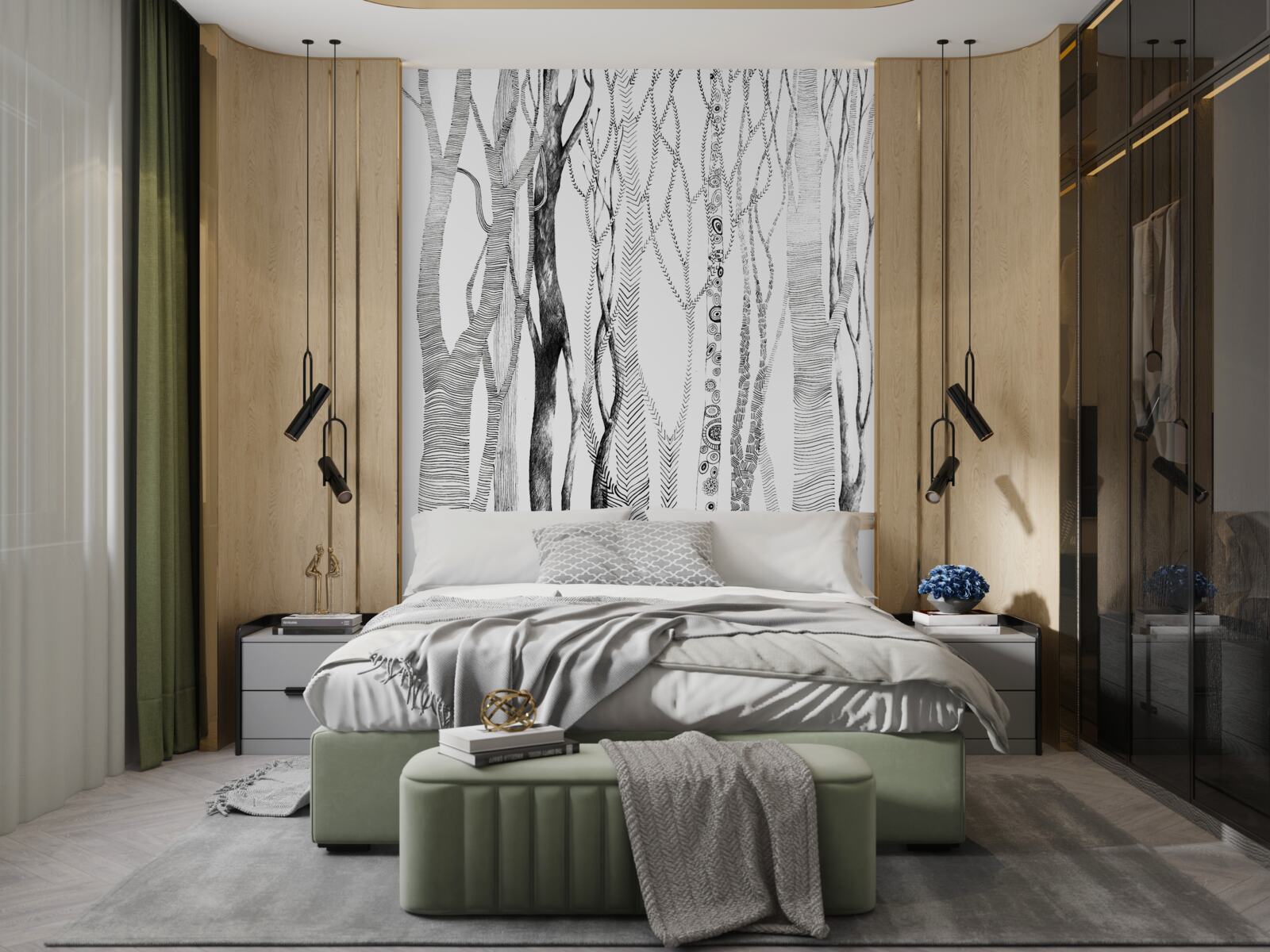 Papier peint motif de bouleaux dans la forêt, sans couture