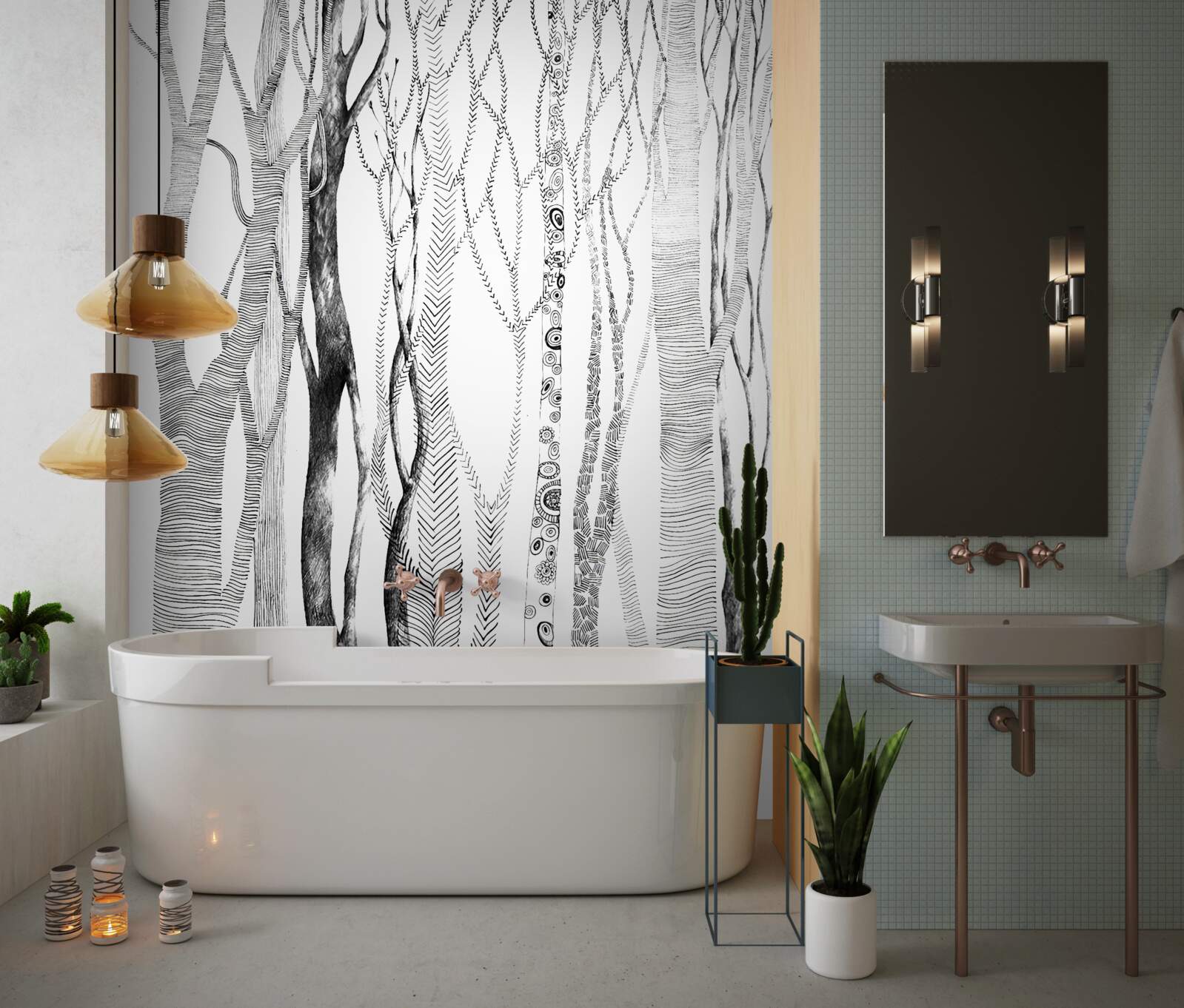 Papier peint motif de bouleaux dans la forêt, sans couture