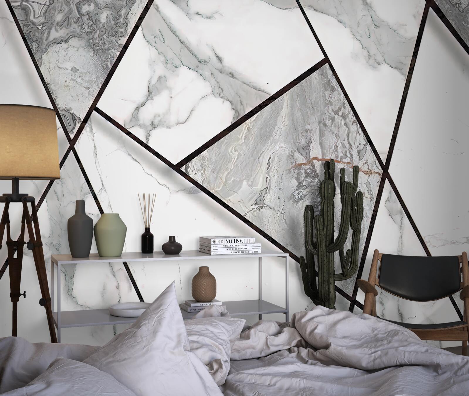 Papier peint carreaux de marbre en noir et blanc