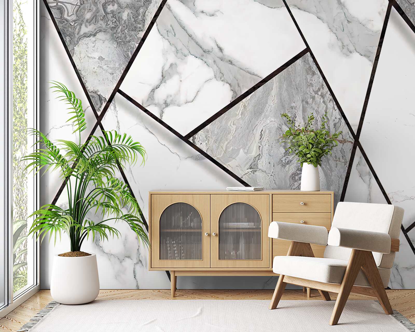 Papier peint carreaux de marbre en noir et blanc