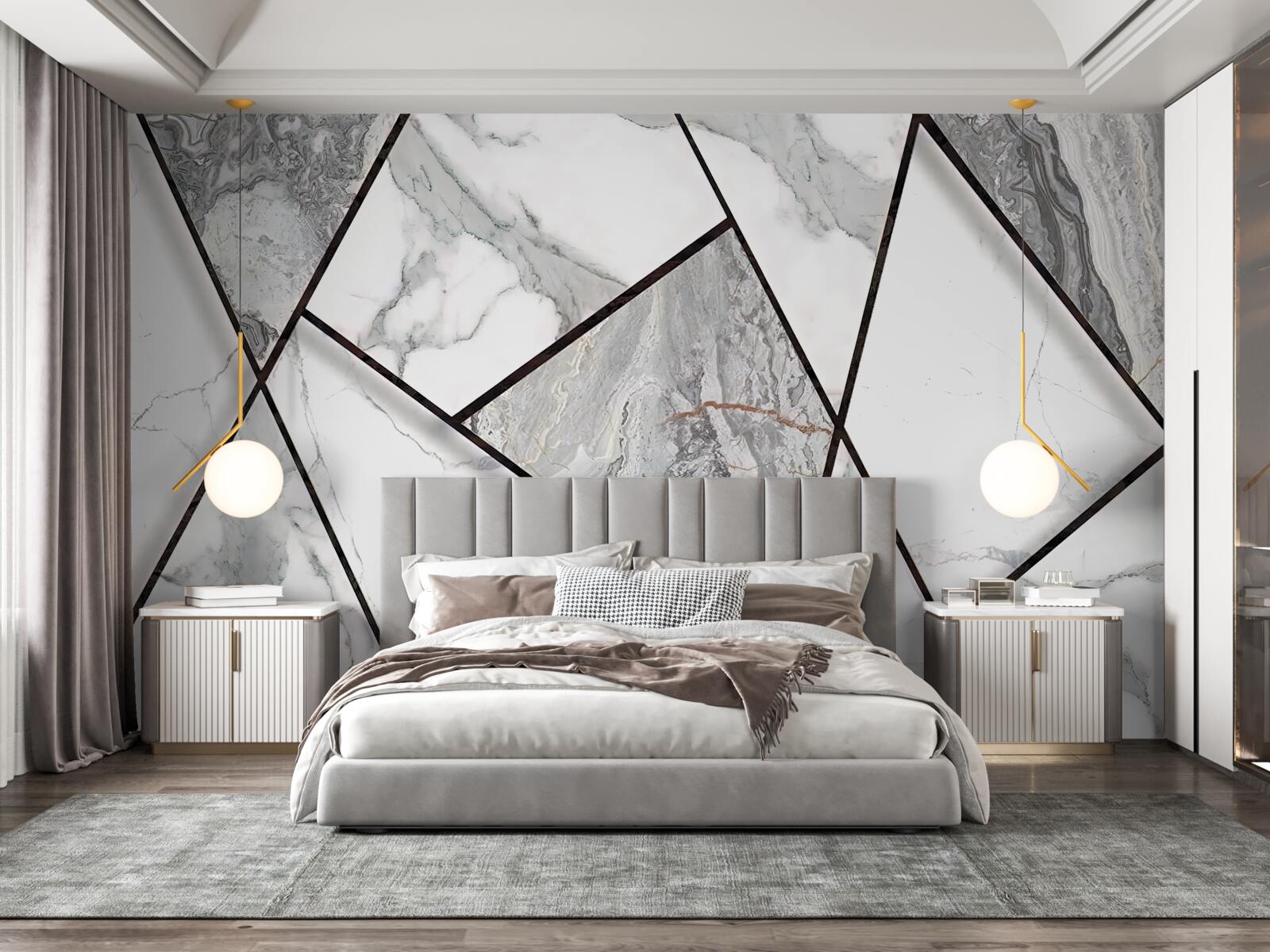 Papier peint carreaux de marbre en noir et blanc