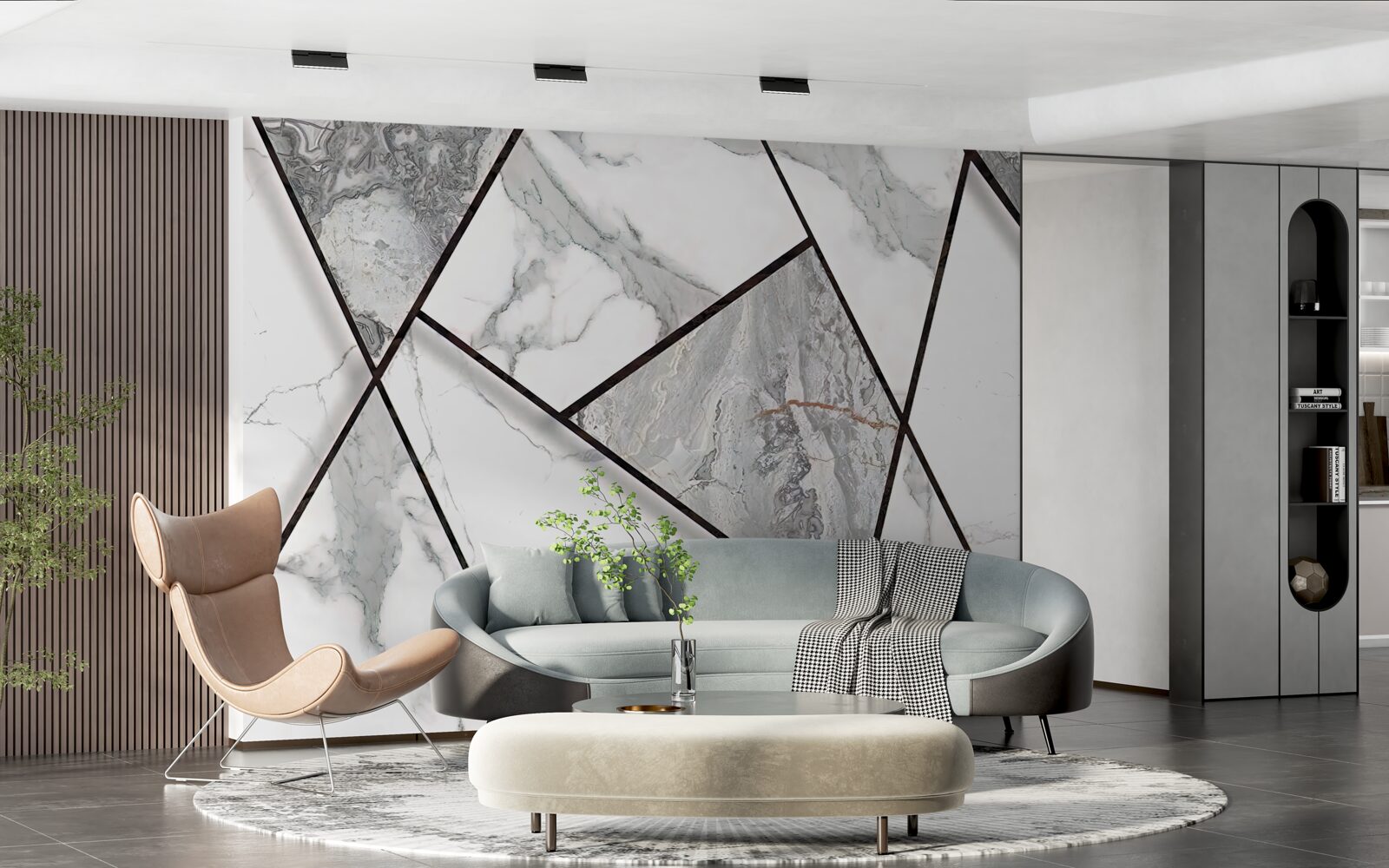 Papier peint carreaux de marbre en noir et blanc