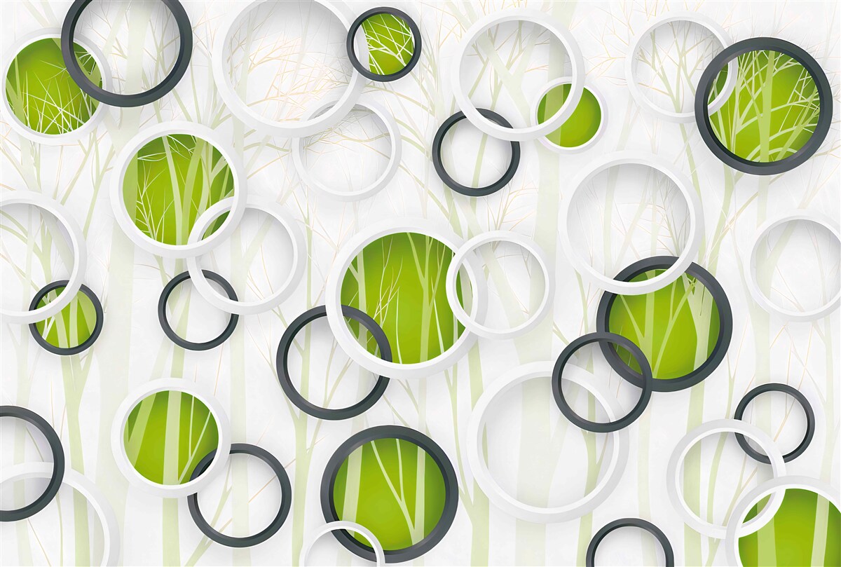 Papier peint roues en blanc et noir avec une teinte verte