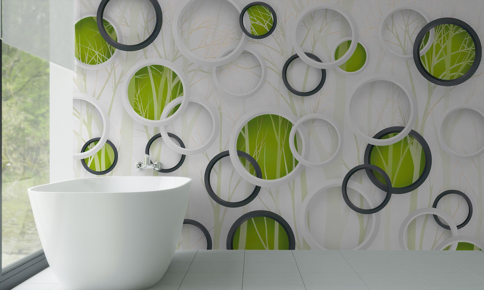 Papier peint roues en blanc et noir avec une teinte verte