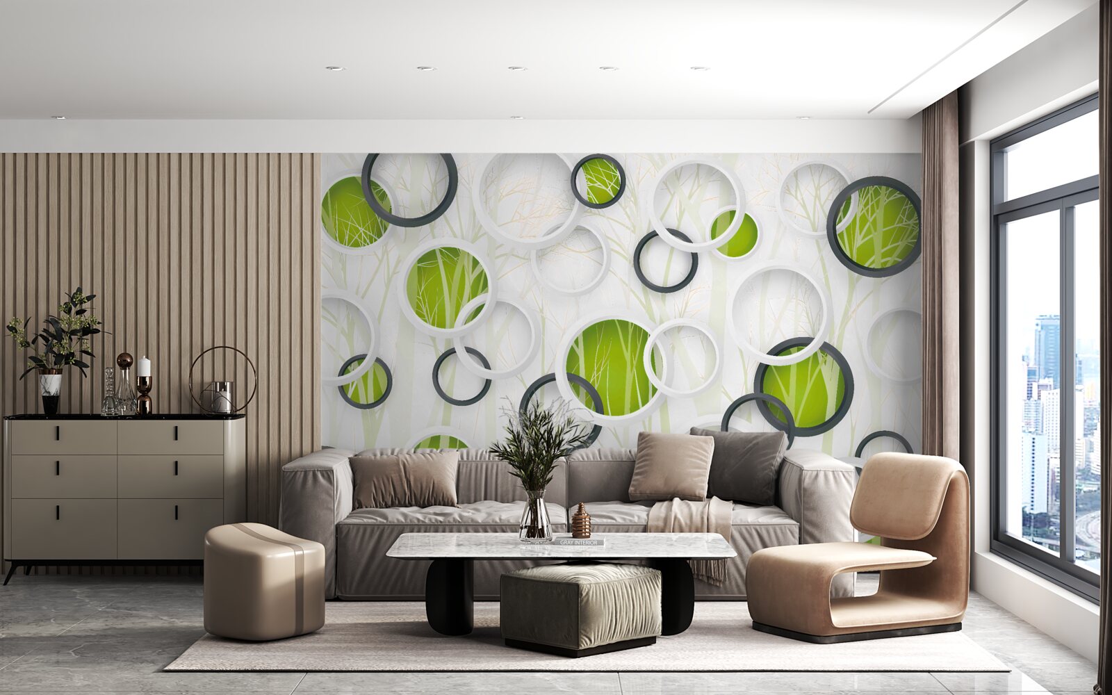 Papier peint roues en blanc et noir avec une teinte verte