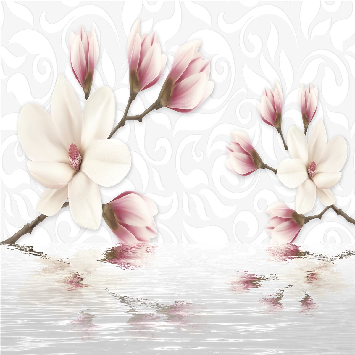 Papier peint il y a des fleurs blanches et roses au bord de l'eau