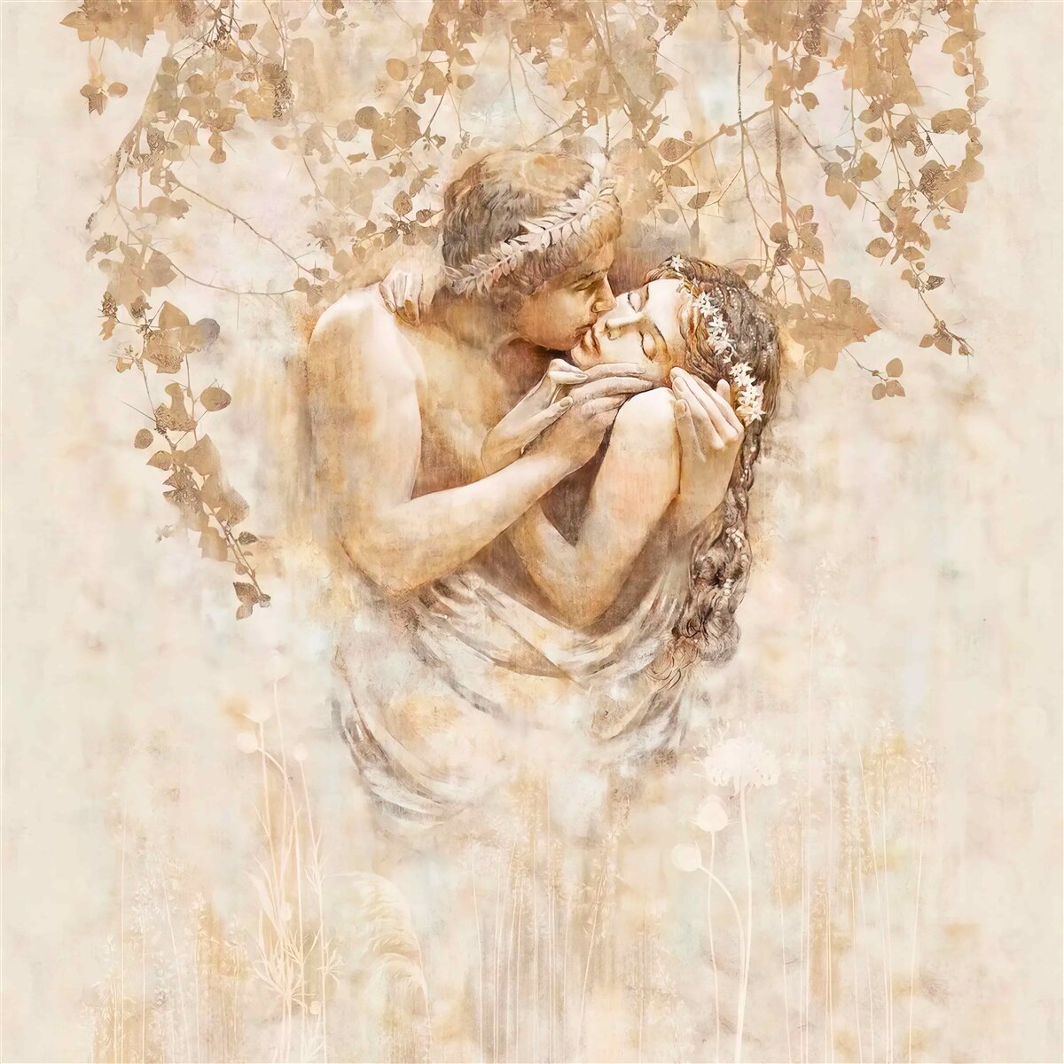 Papier peint un jeune homme embrasse une jeune fille