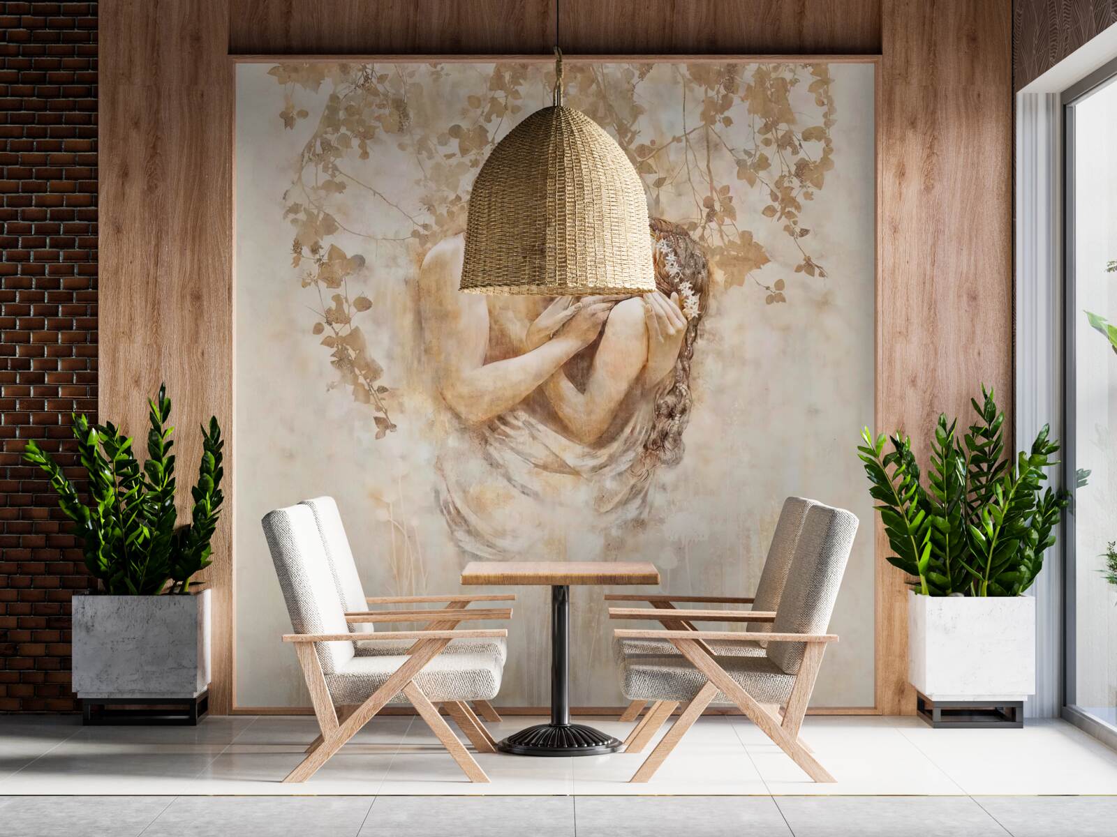 Papier peint un jeune homme embrasse une jeune fille