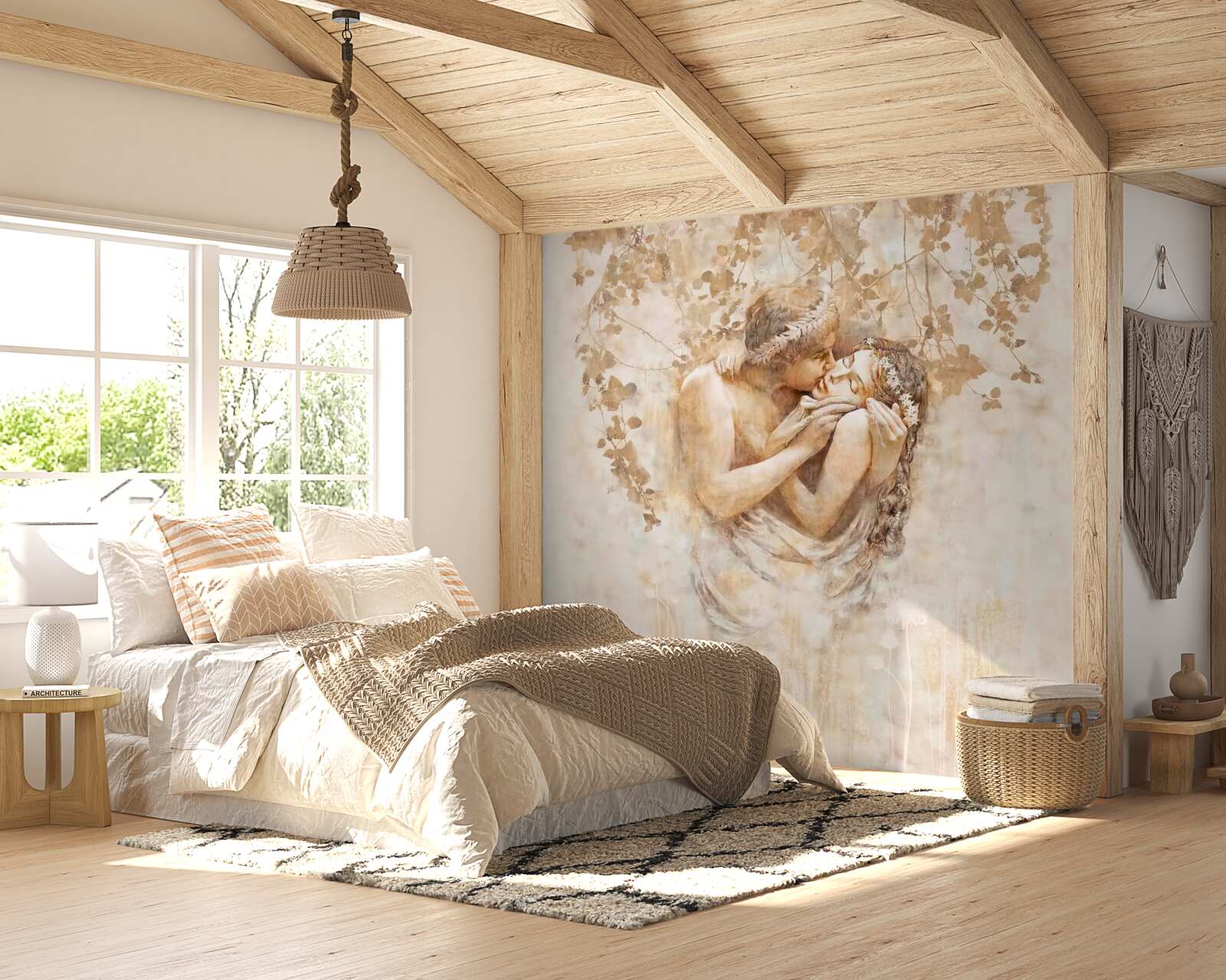 Papier peint un jeune homme embrasse une jeune fille