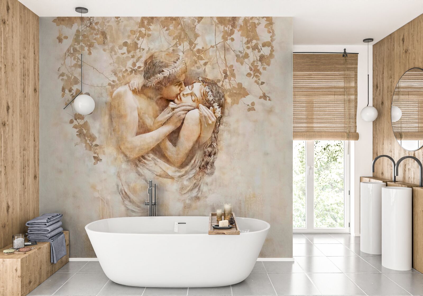 Papier peint un jeune homme embrasse une jeune fille