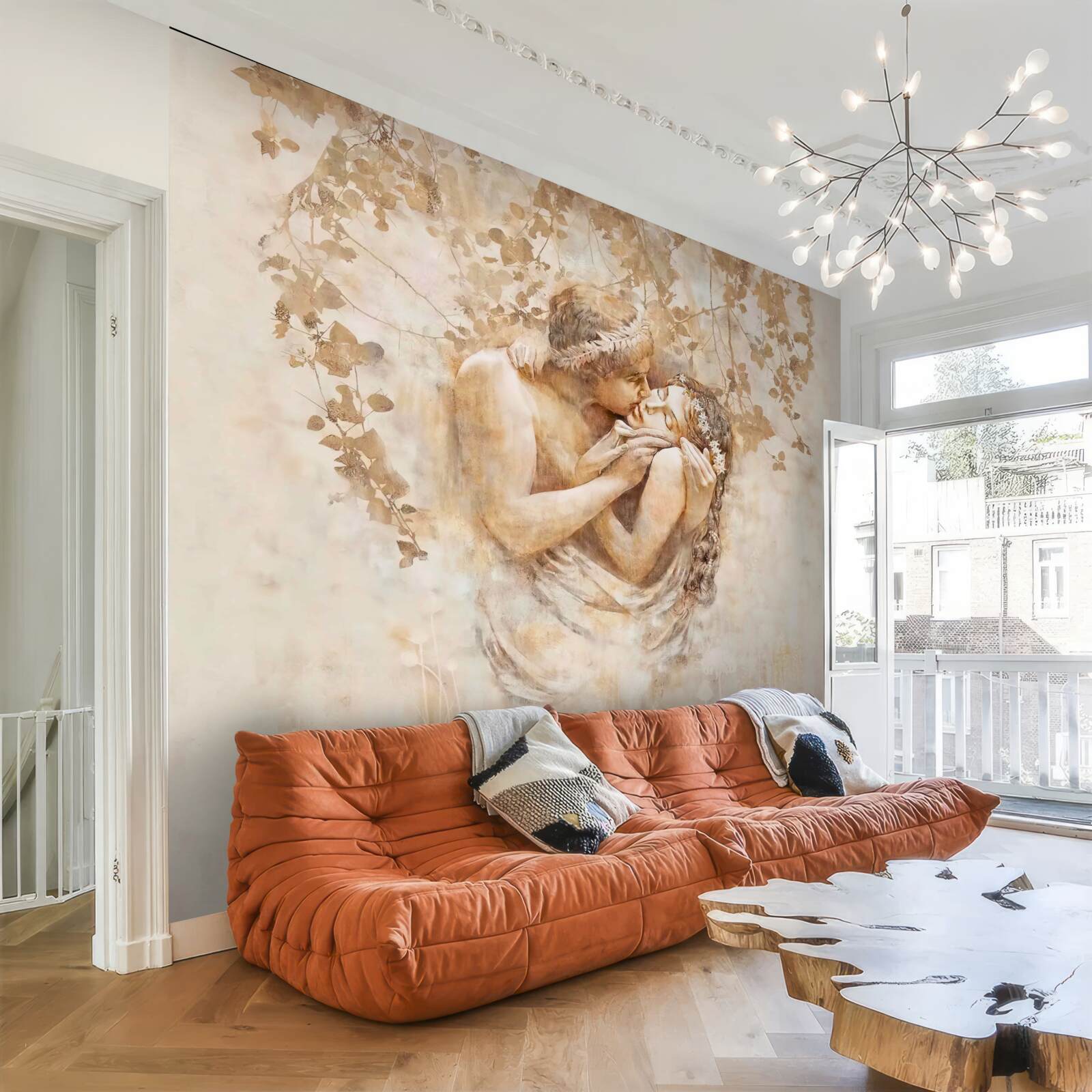 Papier peint un jeune homme embrasse une jeune fille