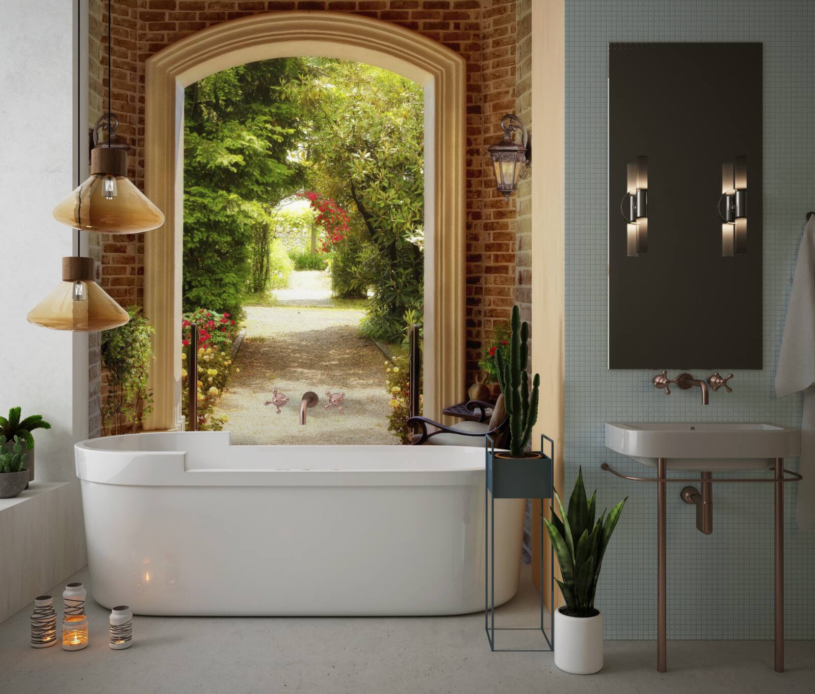 Papier peint banc à côté de l'arche