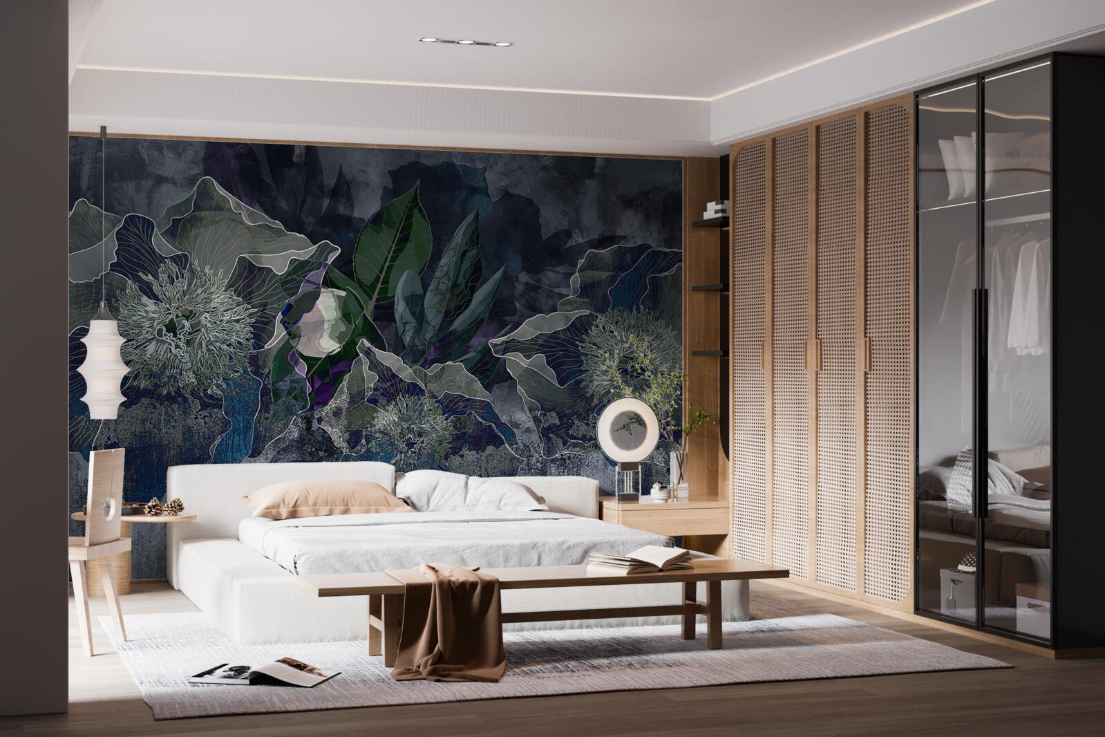 Papier peint fleurs peintes à l'aquarelle sur fond gris