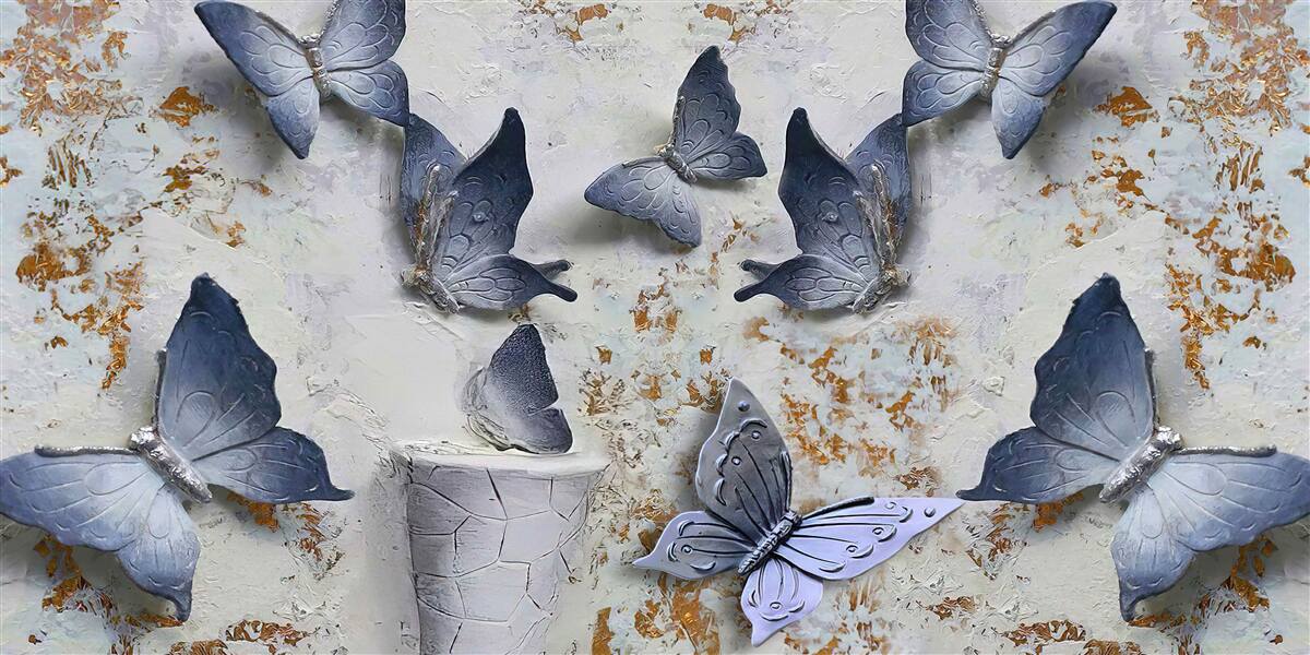 Papier peint grands papillons bleus