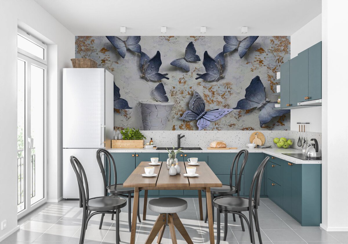 Papier peint grands papillons bleus