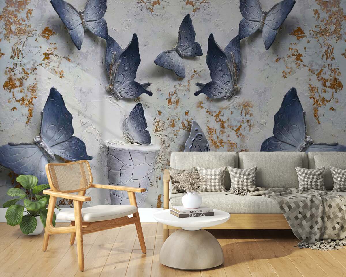 Papier peint grands papillons bleus