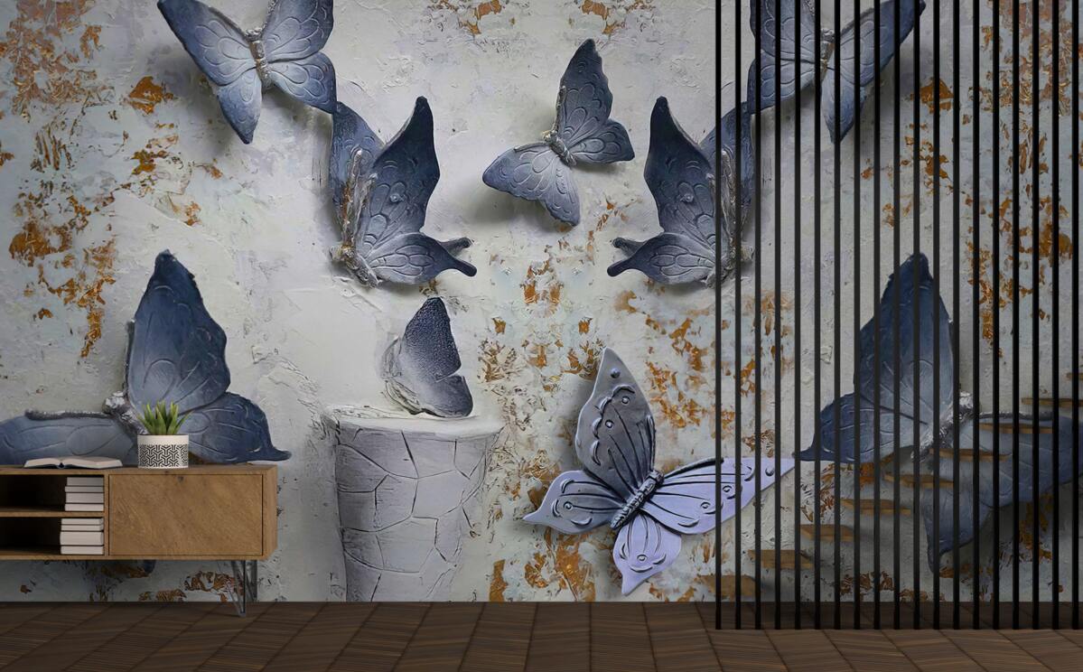 Papier peint grands papillons bleus