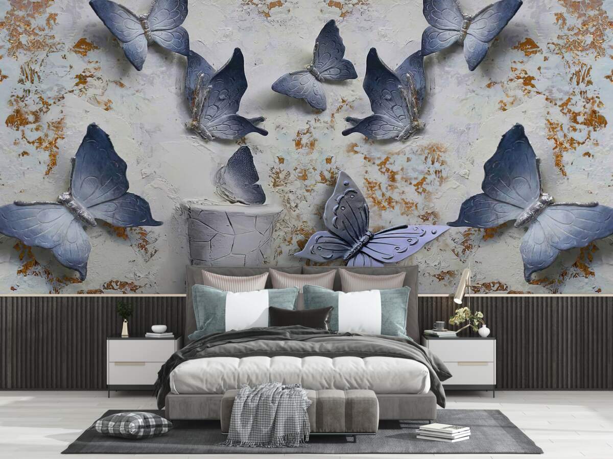 Papier peint grands papillons bleus