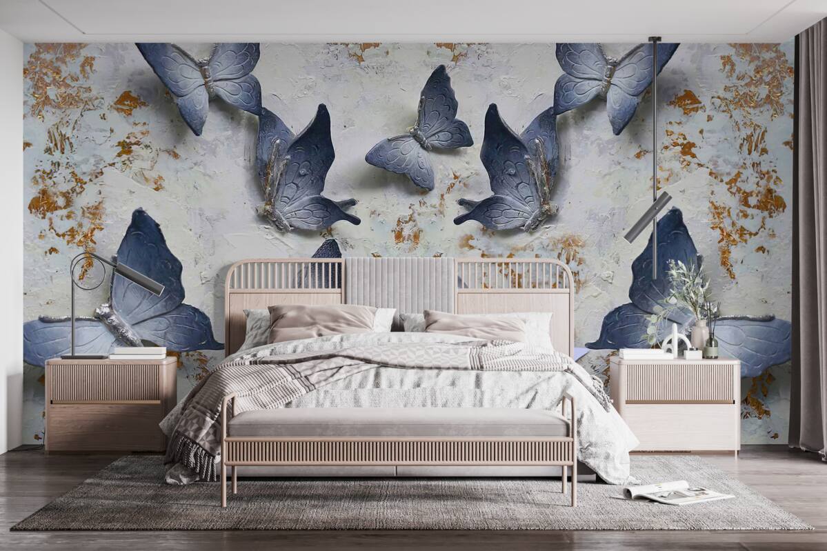 Papier peint grands papillons bleus