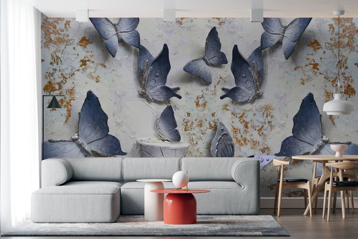 Papier peint grands papillons bleus