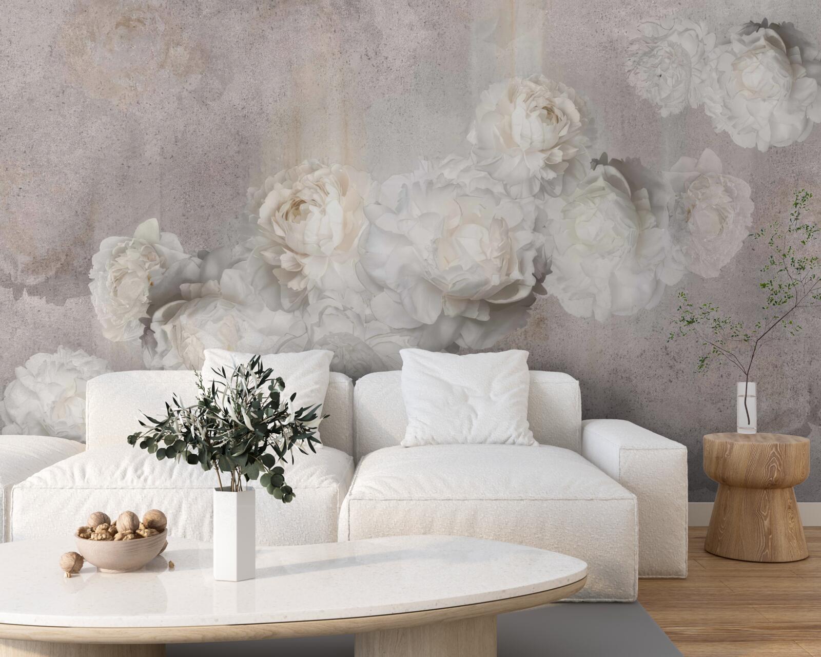 Papier peint grandes fleurs blanches