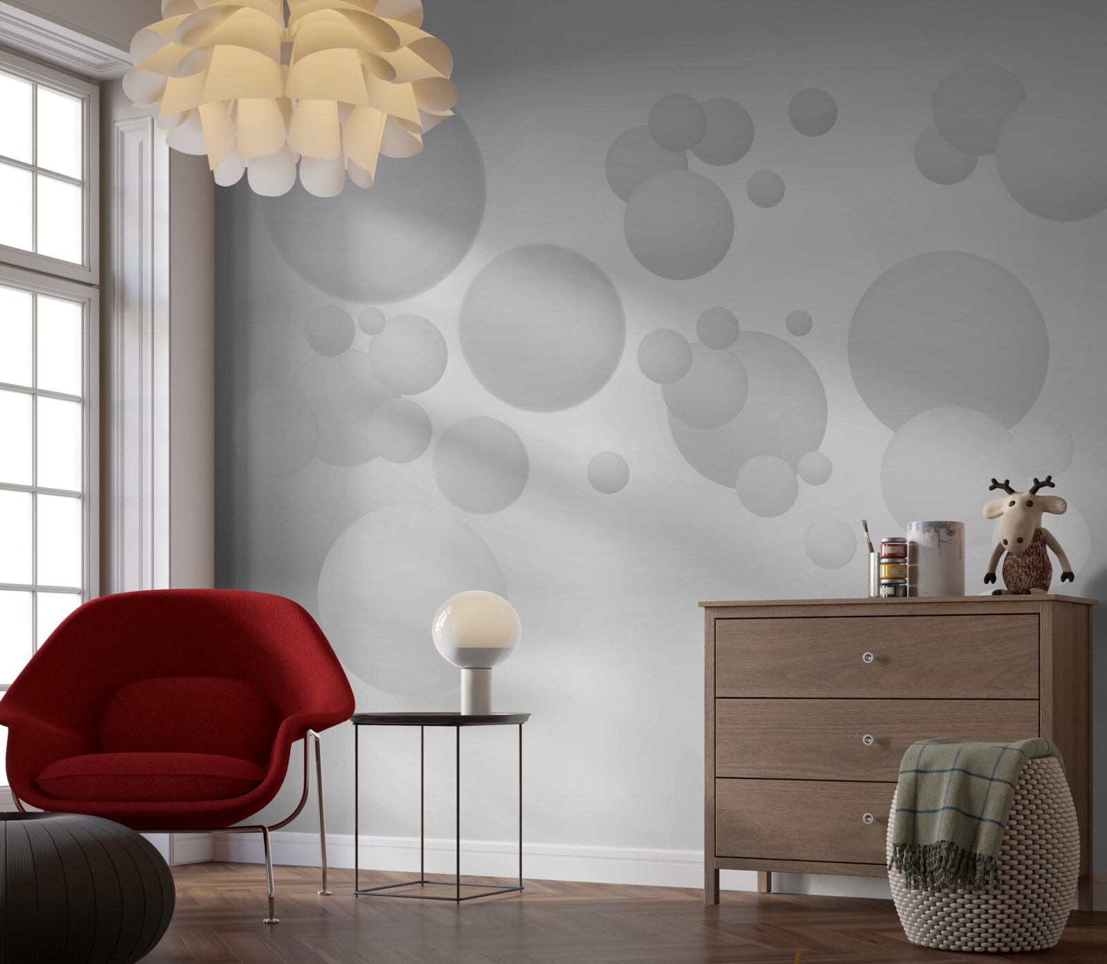 Papier peint cercles blancs de différentes tailles