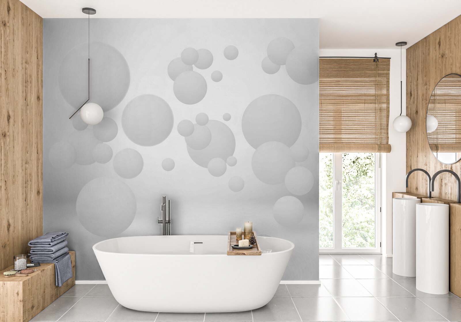 Papier peint cercles blancs de différentes tailles