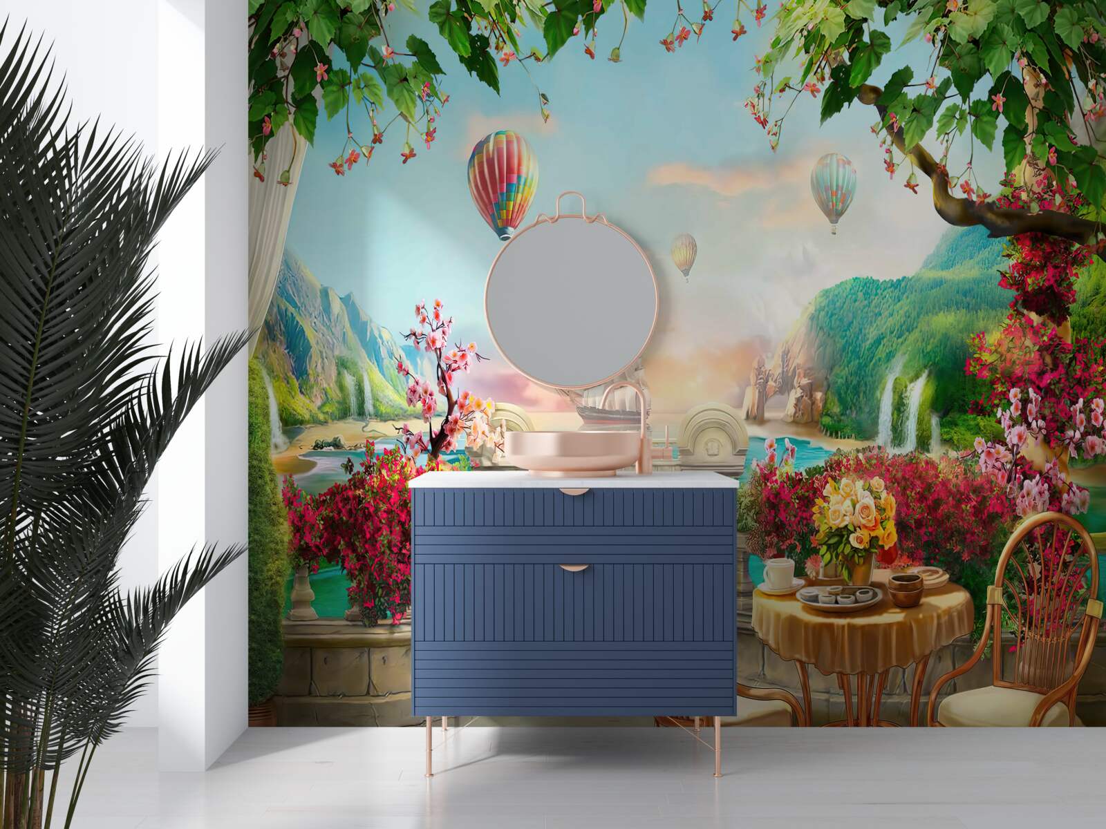 Papier peint repas du matin en plein air avec une vue magnifique