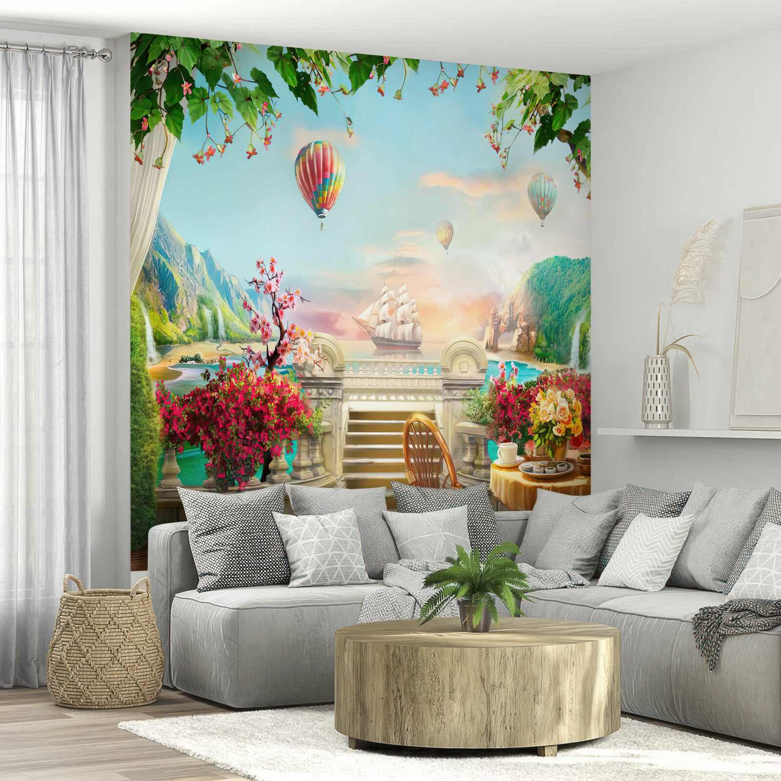 Papier peint repas du matin en plein air avec une vue magnifique