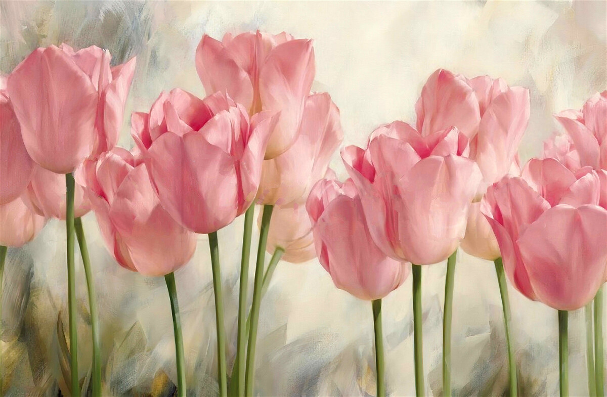 Papier peint tulipes roses en fleurs