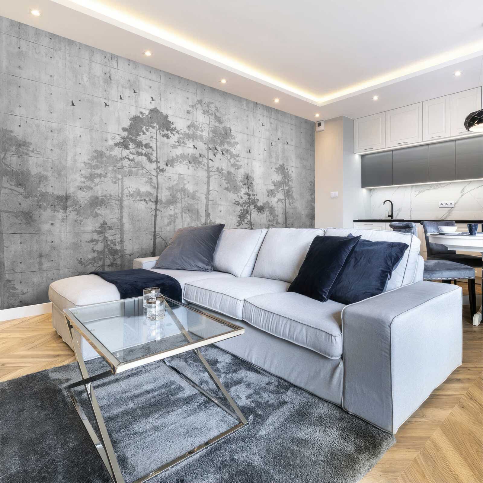 Papier peint forêt en noir et blanc