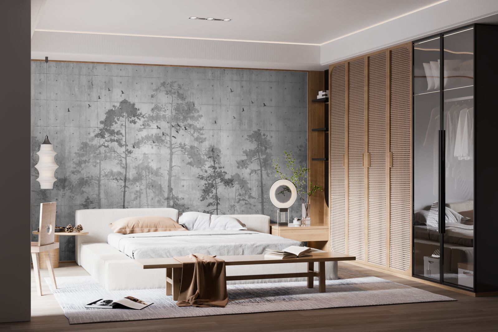 Papier peint forêt en noir et blanc