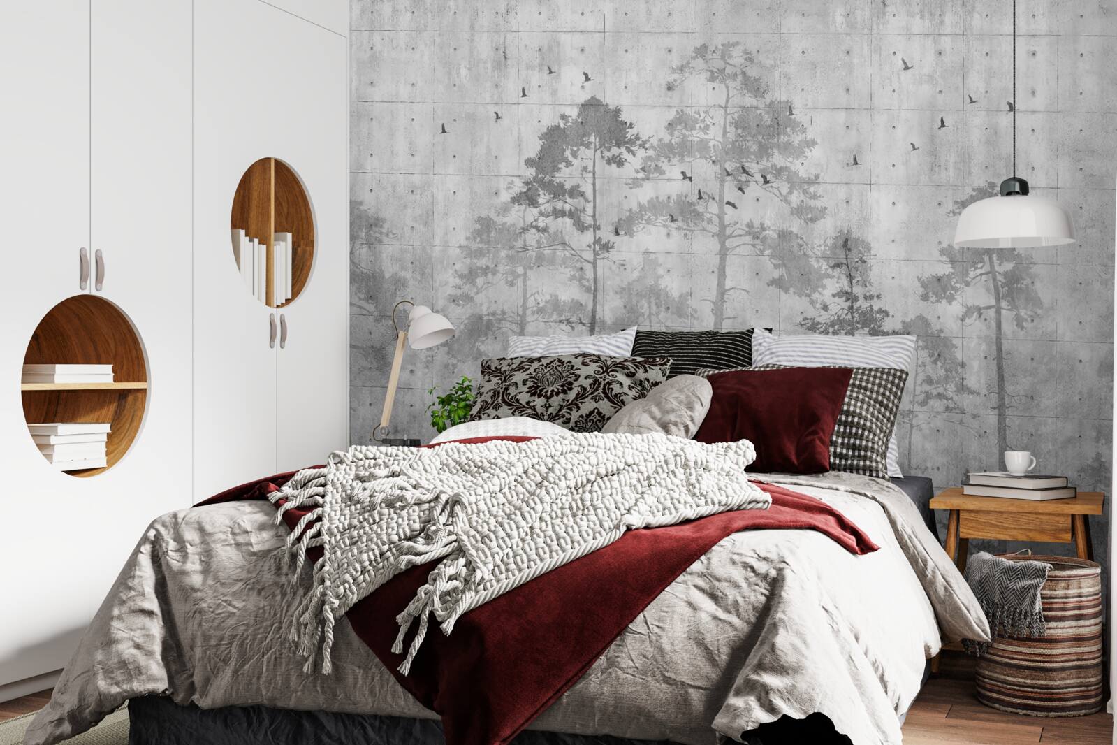 Papier peint forêt en noir et blanc