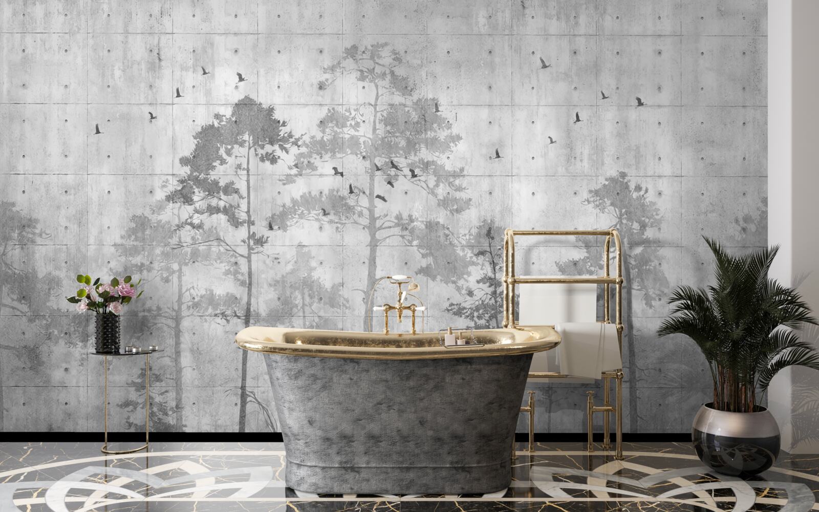 Papier peint forêt en noir et blanc