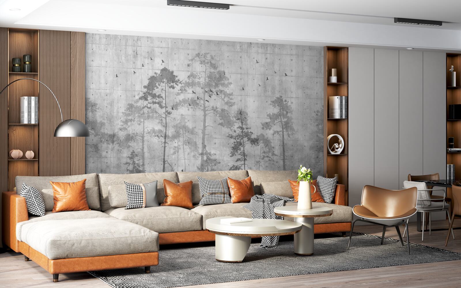 Papier peint forêt en noir et blanc