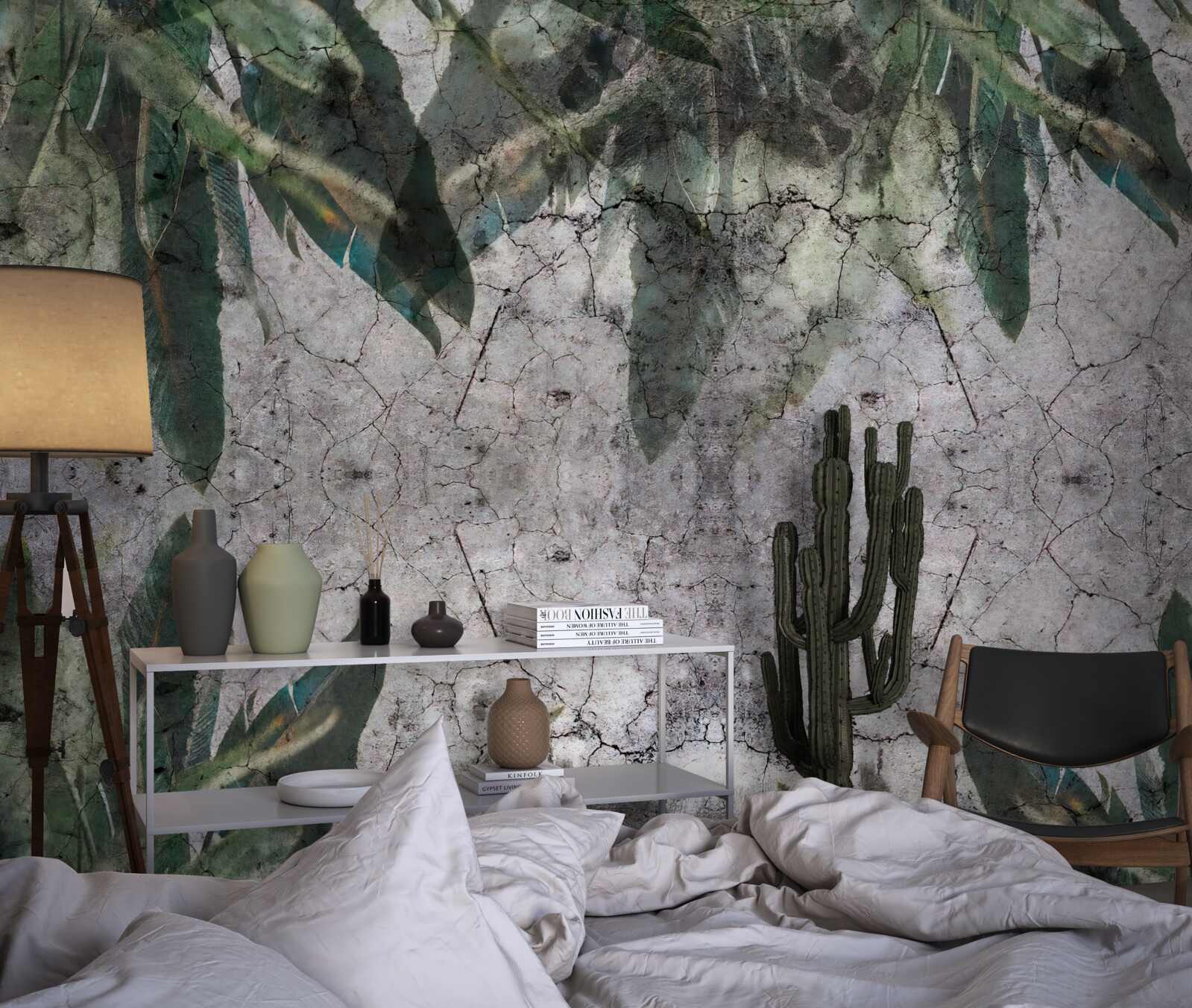 Papier peint Mur de feuilles en béton