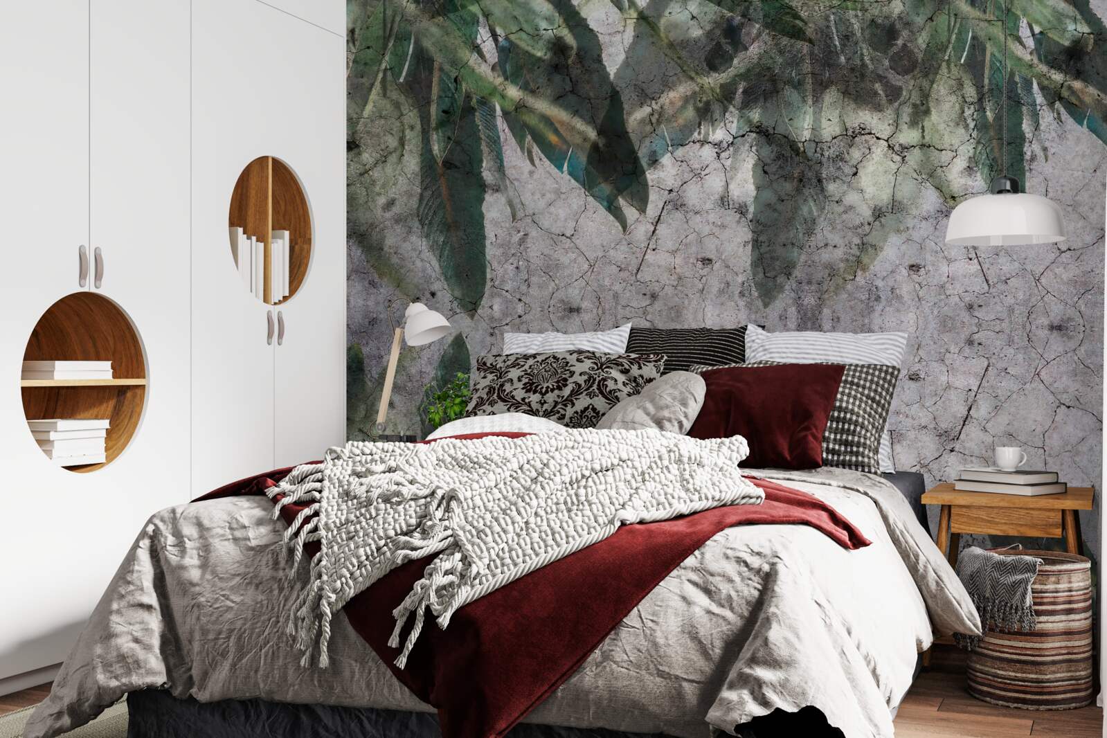 Papier peint Mur de feuilles en béton