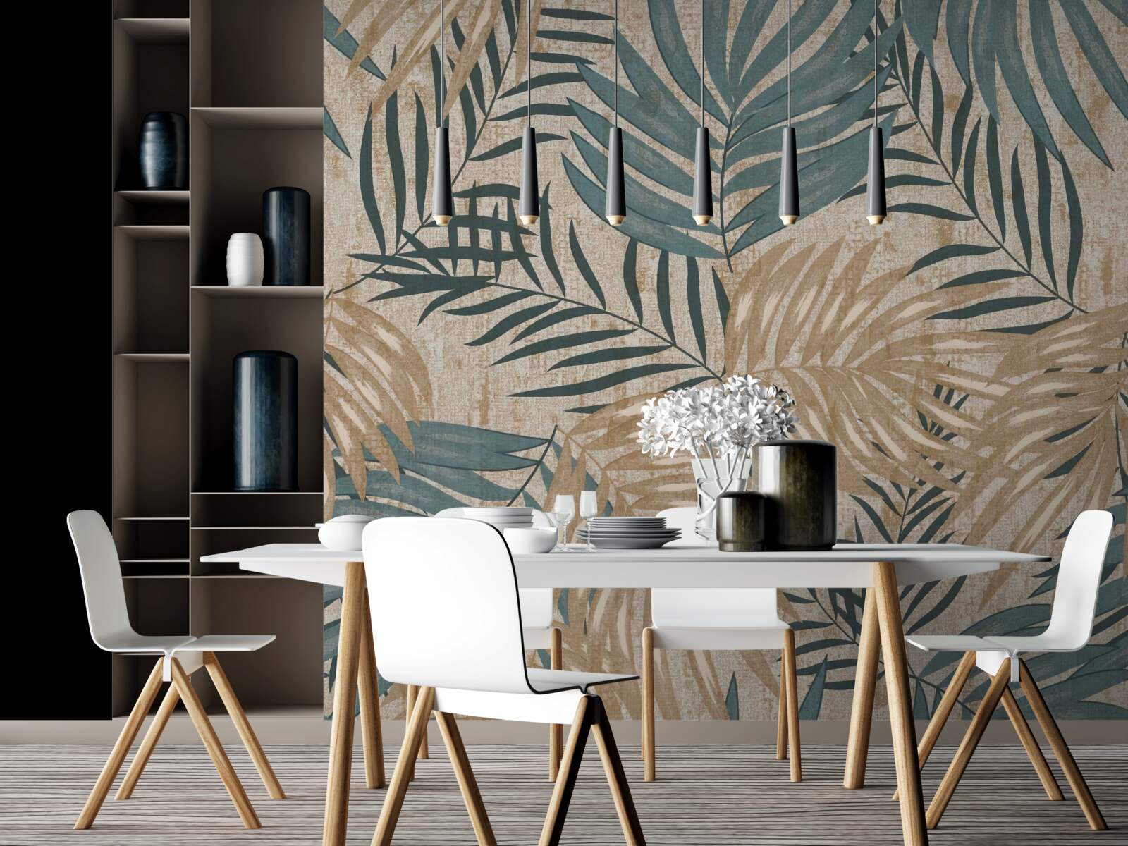 Papier peint feuilles brunes et vertes