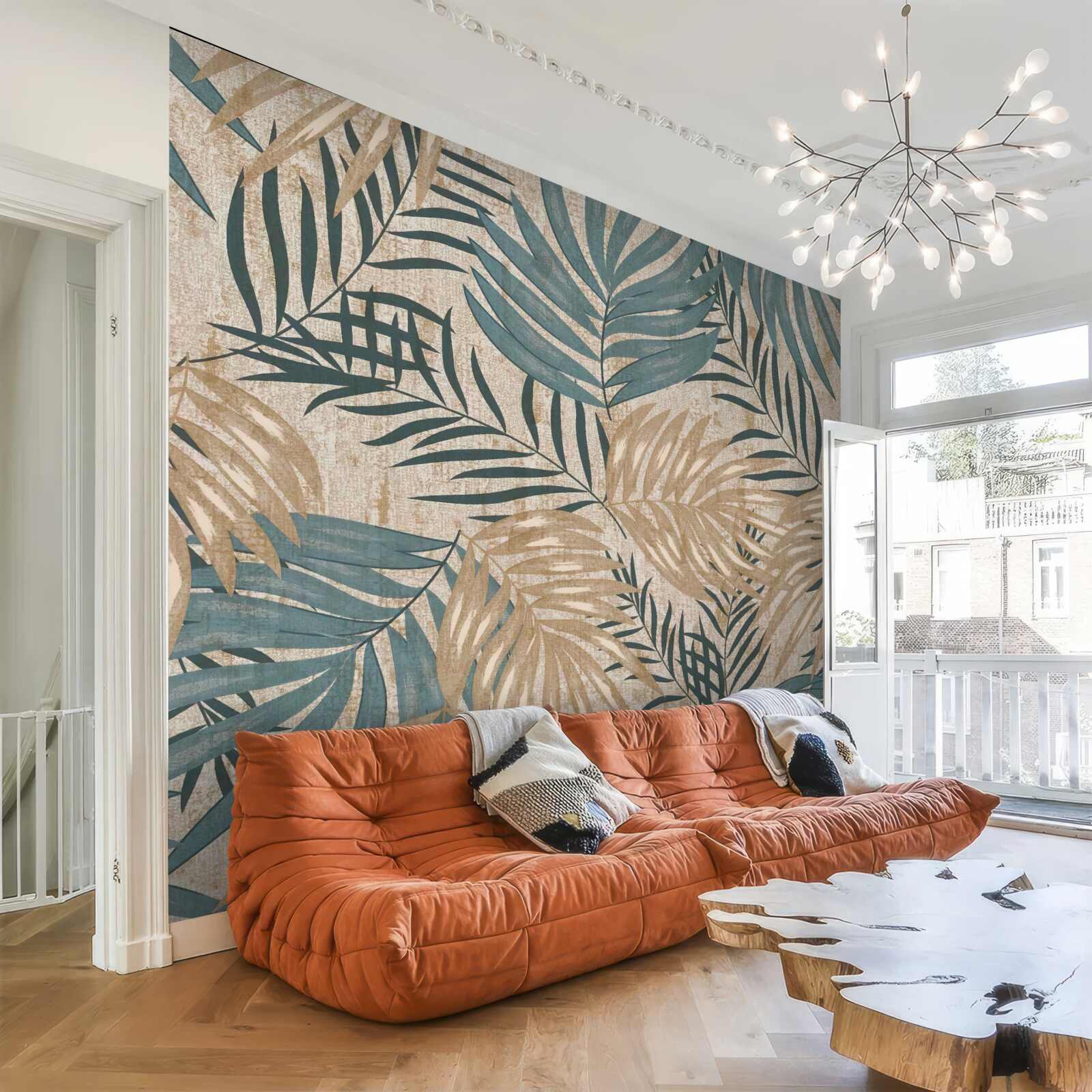 Papier peint feuilles brunes et vertes