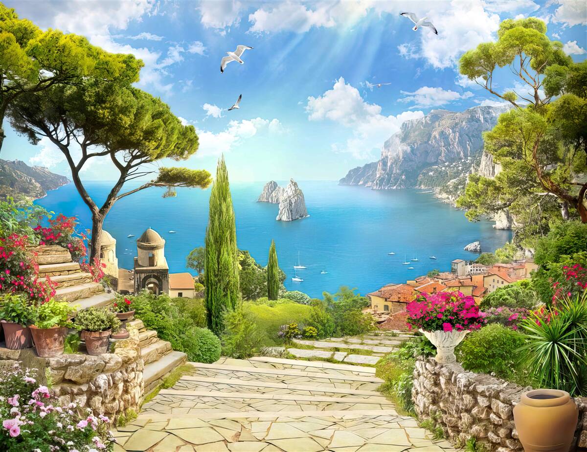 Papier peint chemin à travers le maquis vert