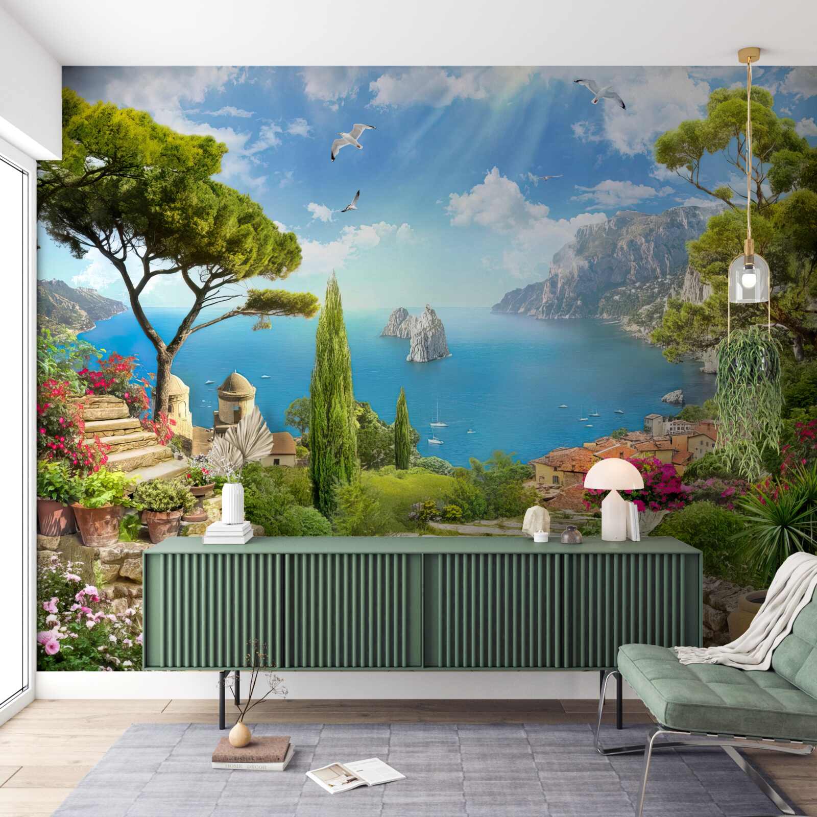 Papier peint chemin à travers le maquis vert