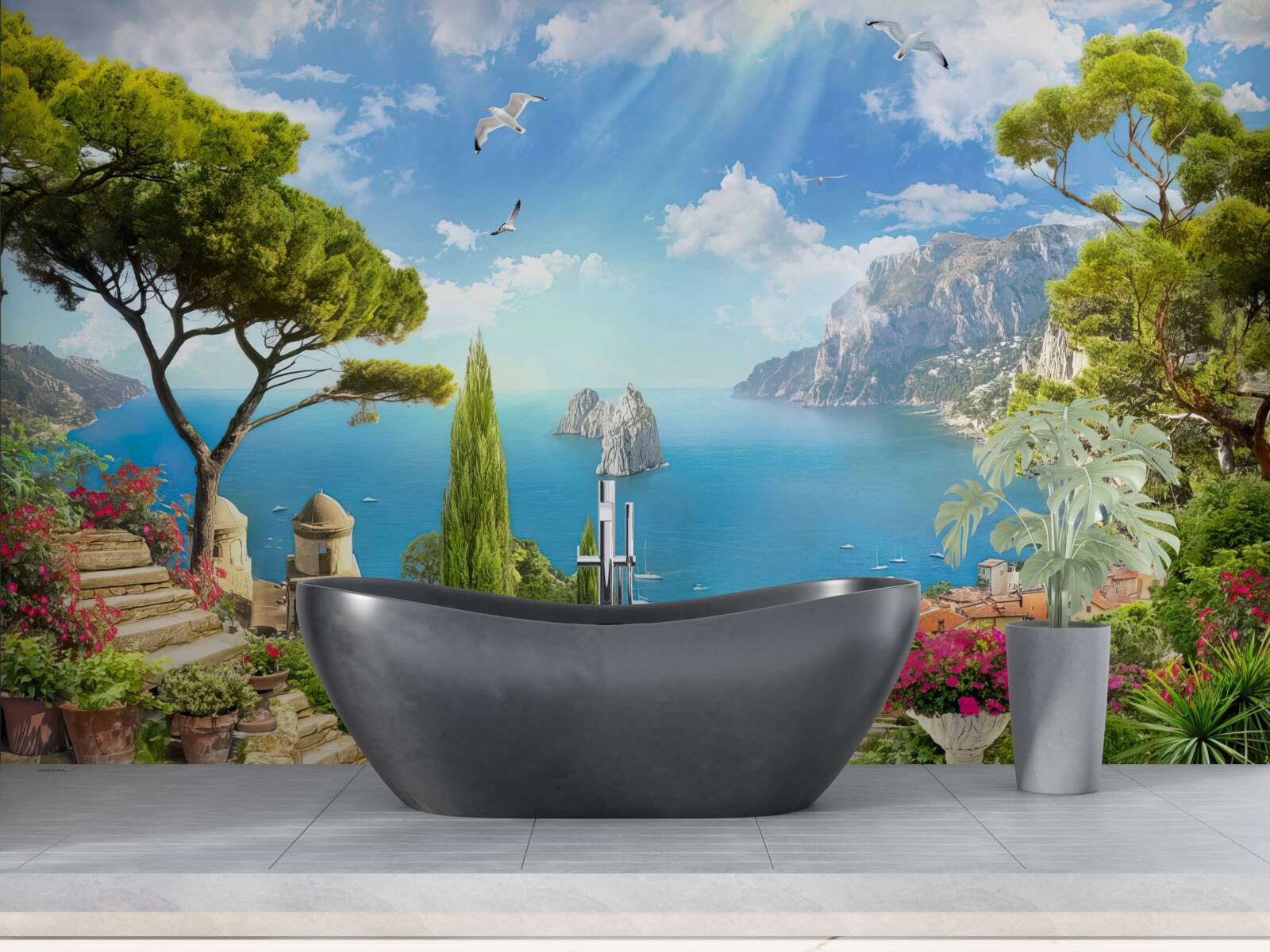 Papier peint chemin à travers le maquis vert