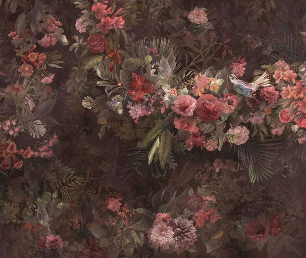 Papier peint jardin sombre avec des fleurs