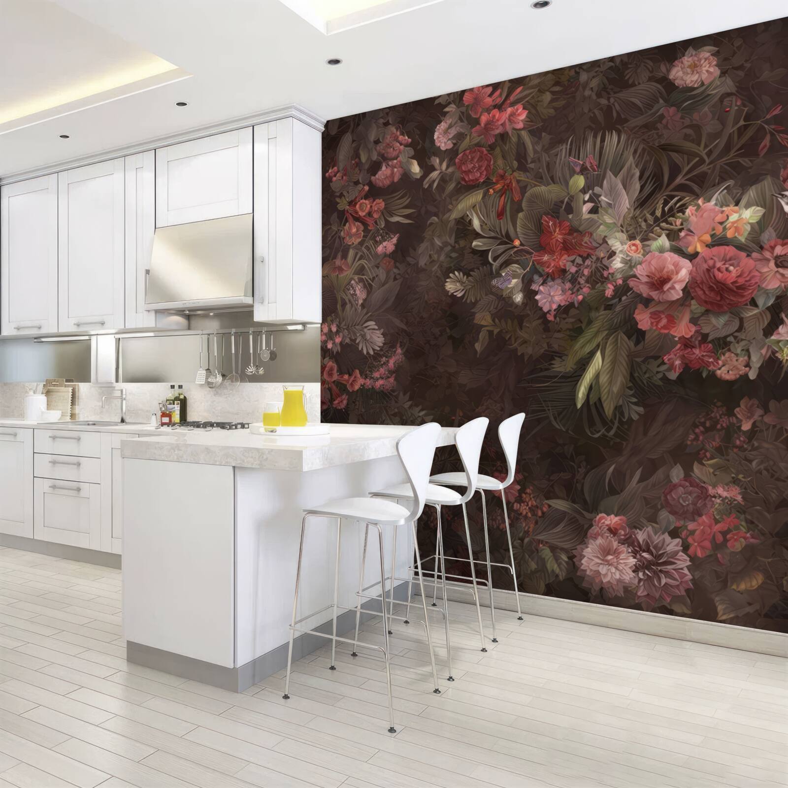 Papier peint jardin sombre avec des fleurs