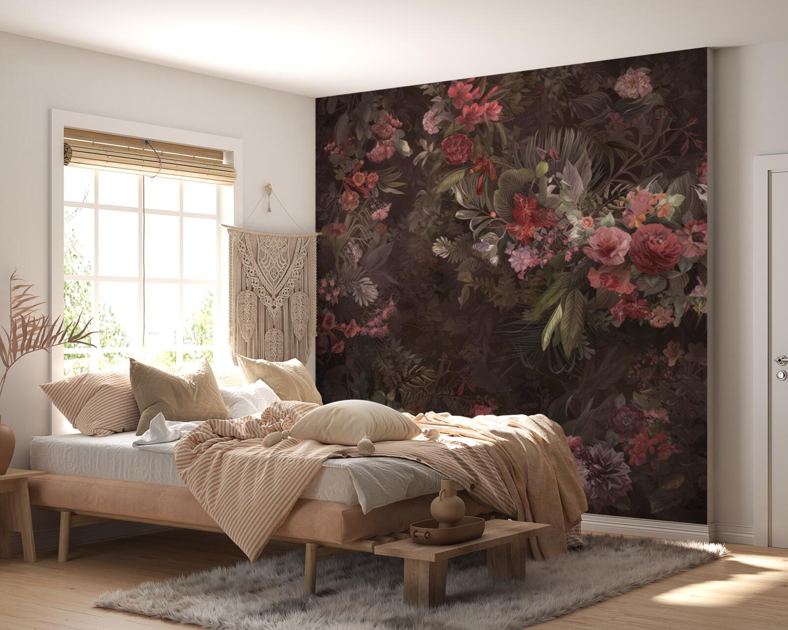 Papier peint jardin sombre avec des fleurs