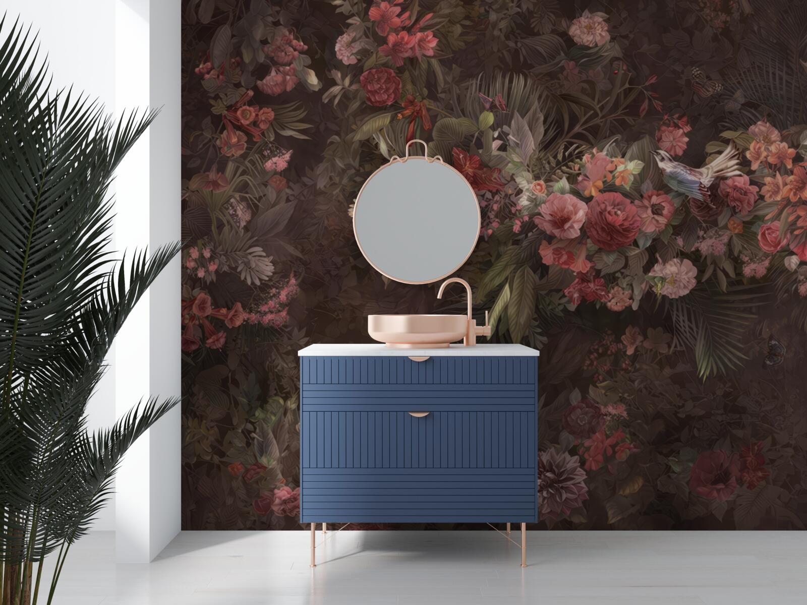 Papier peint jardin sombre avec des fleurs